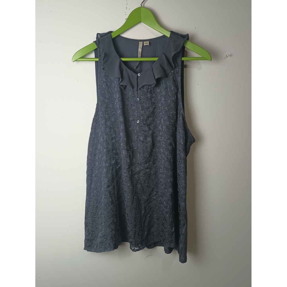LC Lauren Conrad Womens XL Gray Lace Sequin Ruffle Neck Sleeveless Blouse Tank